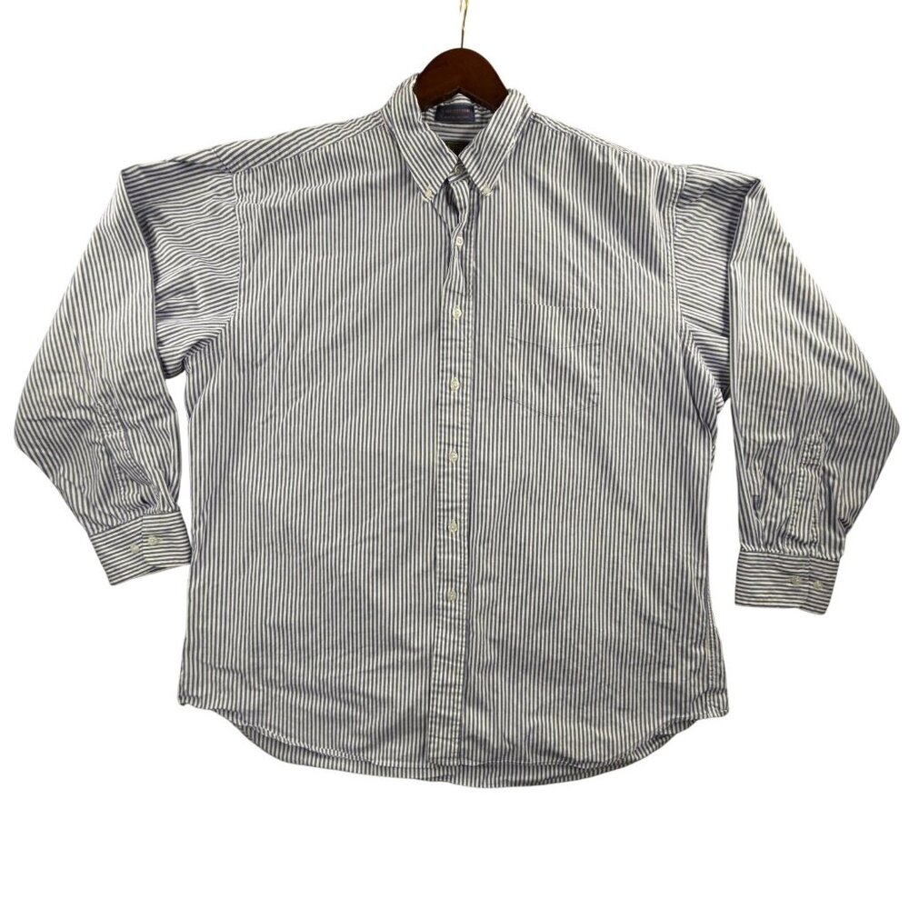 Vintage Chaps Ralph Lauren Shirt Mens XL Blue Stripe Button Down Long Sleeve Y2K